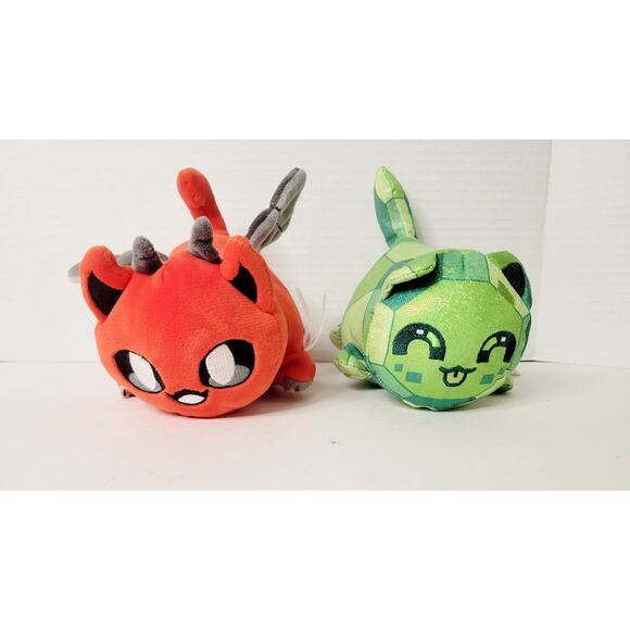 Aphmau Cat Meemeows Plush Lot (2) Red Dragon & Green Gem Turtle Toy - Picture 1 of 5